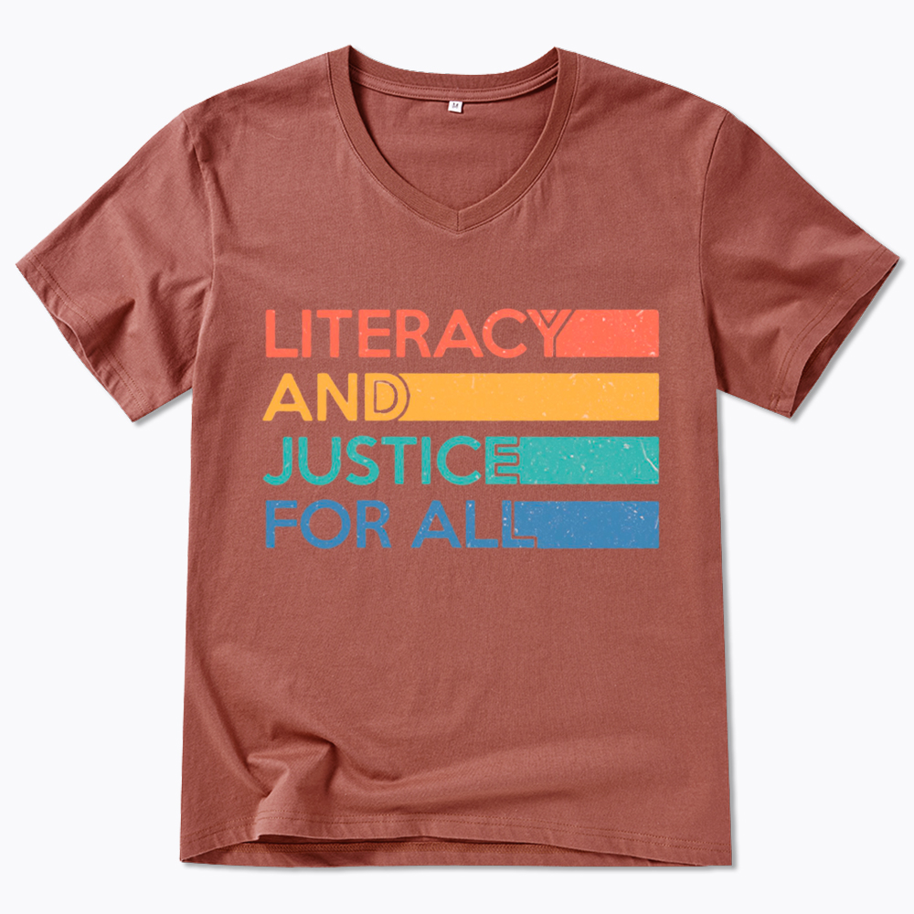 Literacy and Justice For All V-Neck Classic T-Shirt