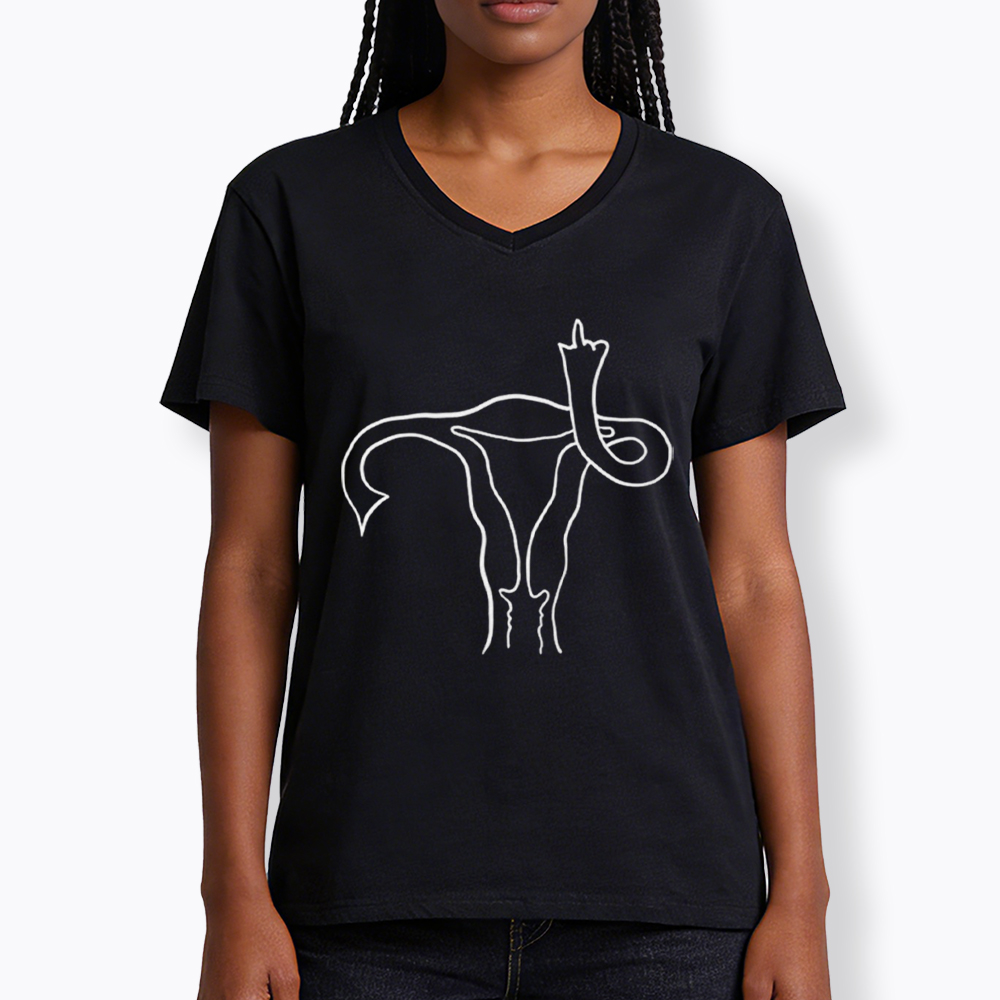 Pro Choice Uterus Middle Finger V-Neck Classic T-Shirt