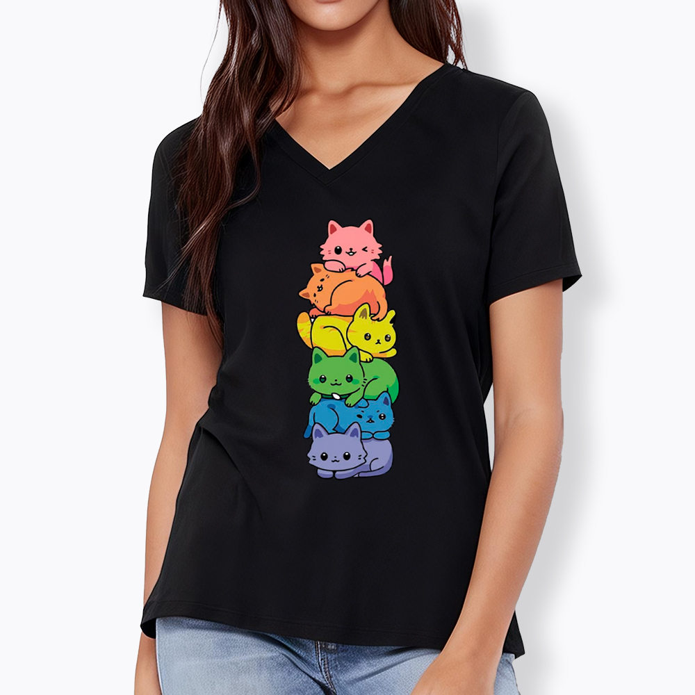 Rainbow Kitten V-Neck Classic T-Shirt