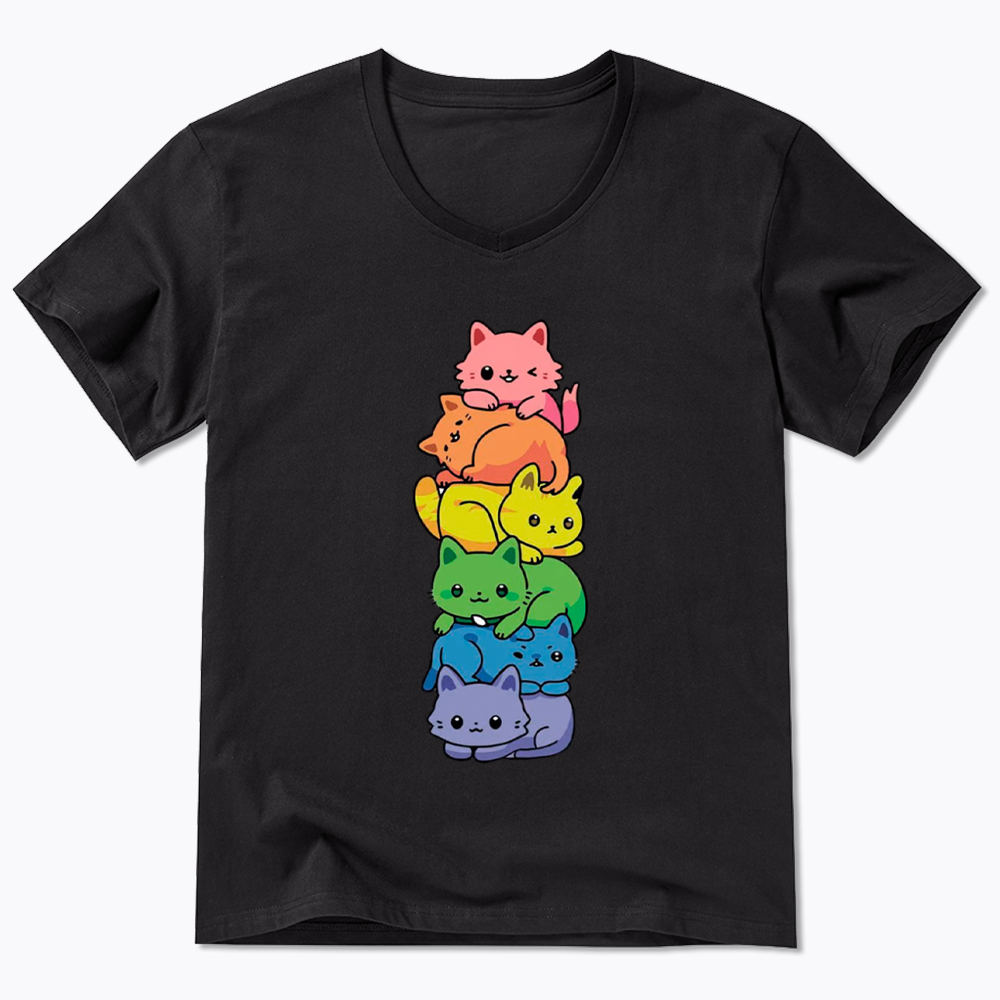 Rainbow Kitten V-Neck Classic T-Shirt