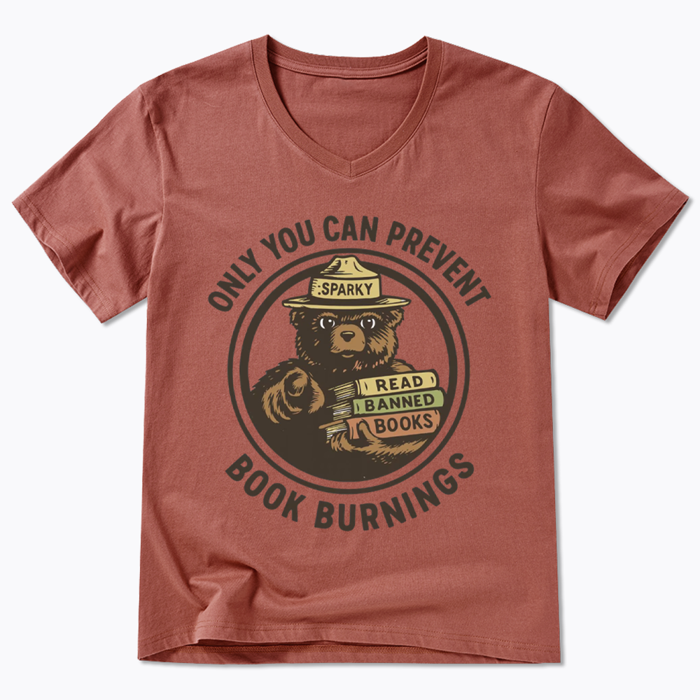 Only You Can Prevent Book Burnings V-Neck Classic T-Shirts