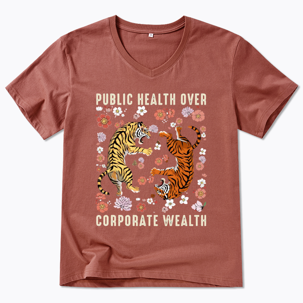 Public Health Over Corporate Wealth V-Neck Classic T-Shirts