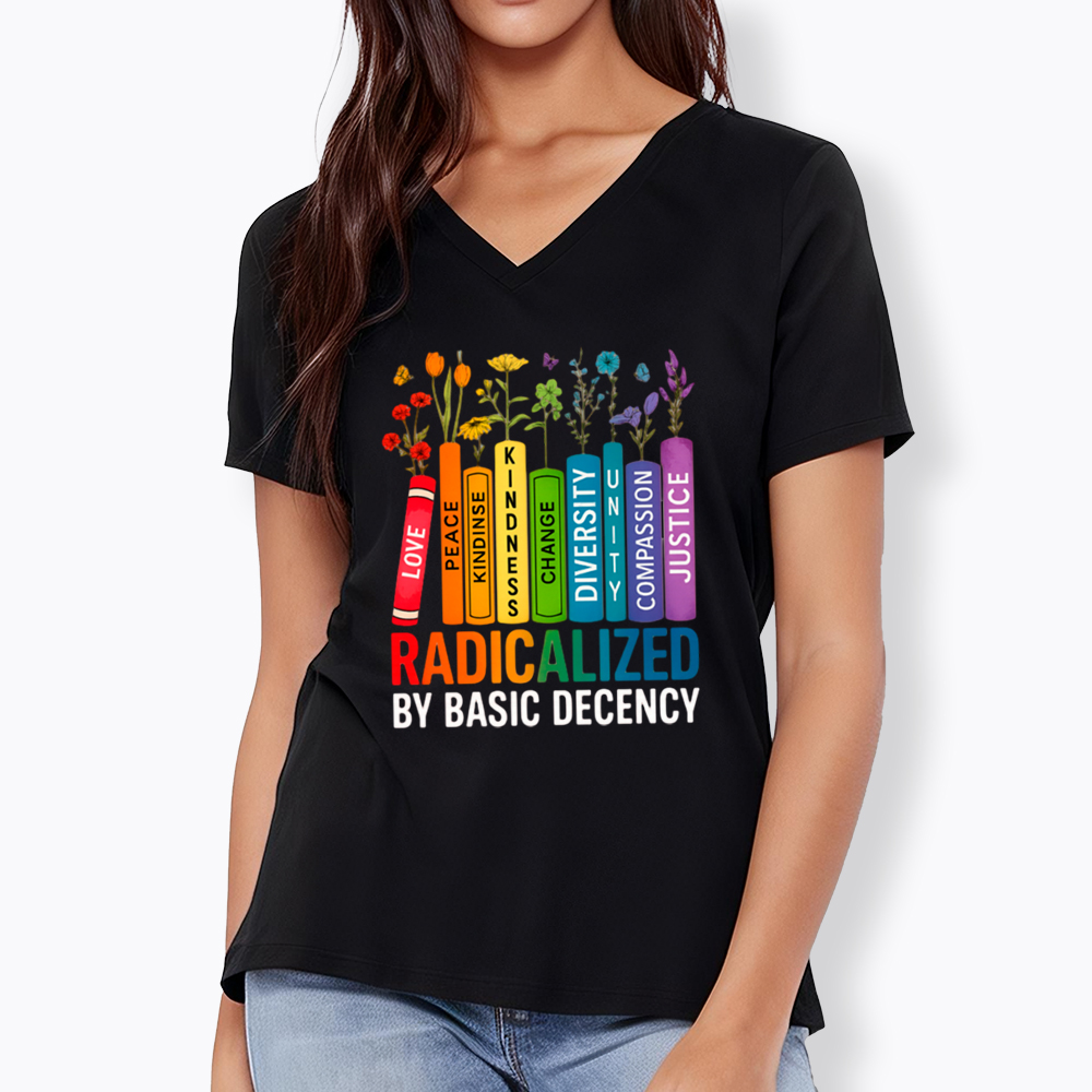 Radicalized by Basic Decency Books & Flowers Equality V-Neck Classic T-Shirt