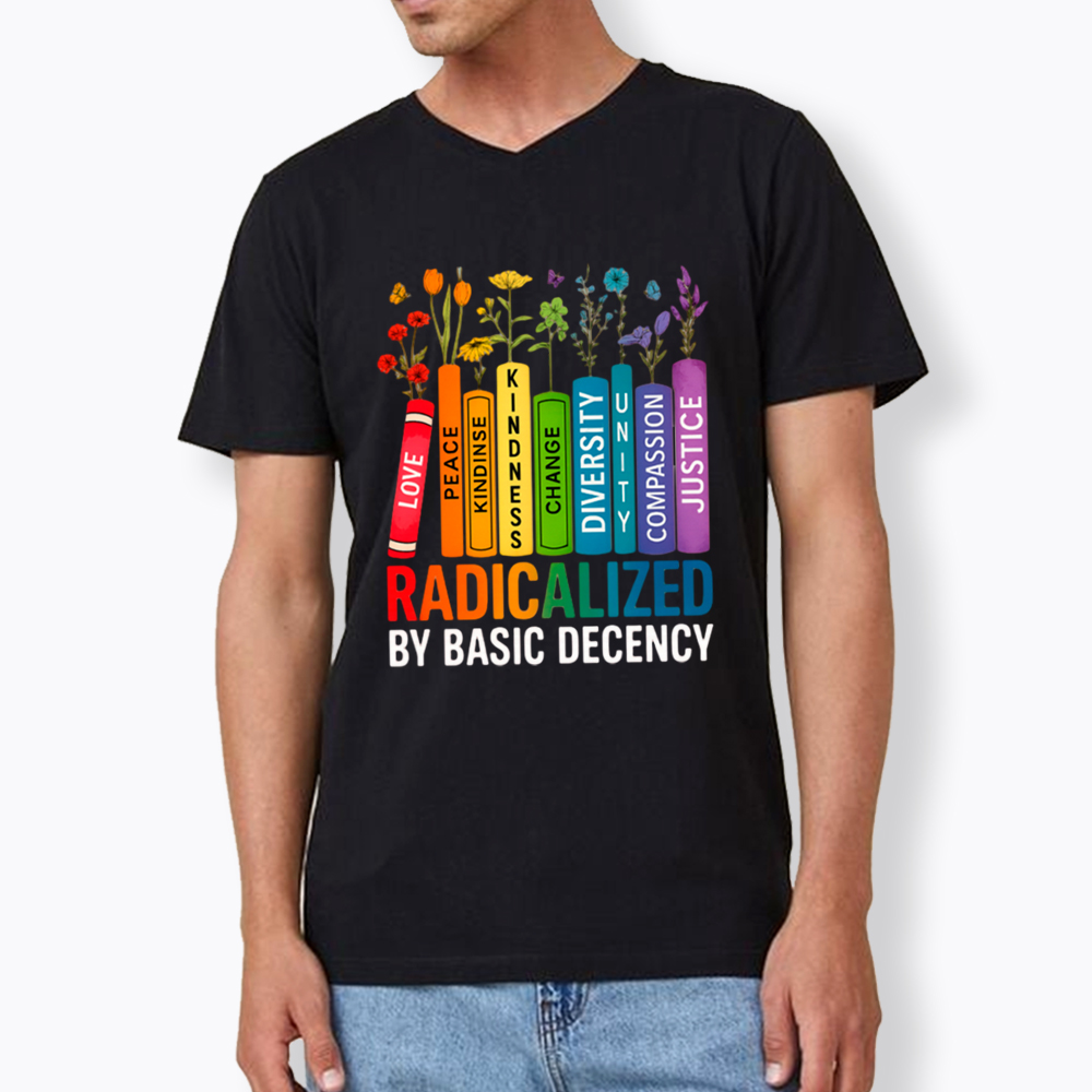 Radicalized by Basic Decency Books & Flowers Equality V-Neck Classic T-Shirt