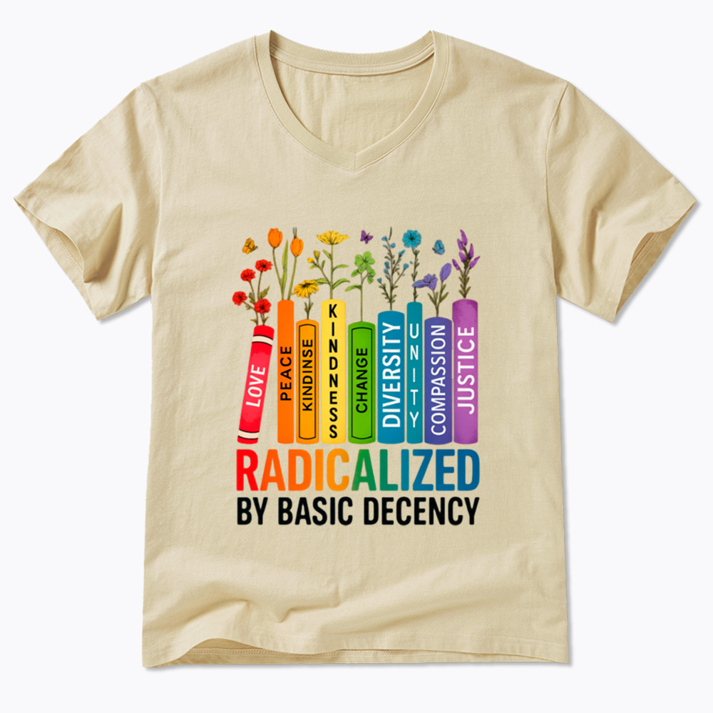 Radicalized by Basic Decency Books & Flowers Equality V-Neck Classic T-Shirt