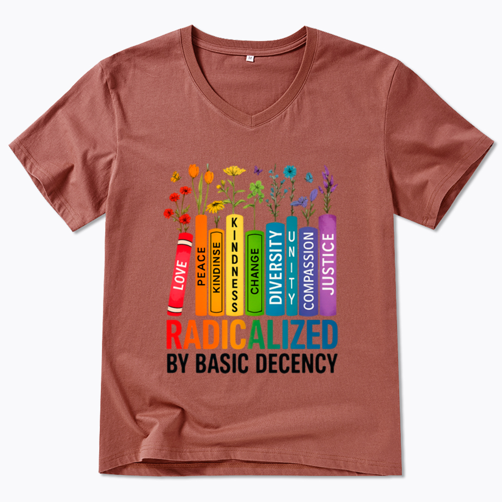 Radicalized by Basic Decency Books & Flowers Equality V-Neck Classic T-Shirt