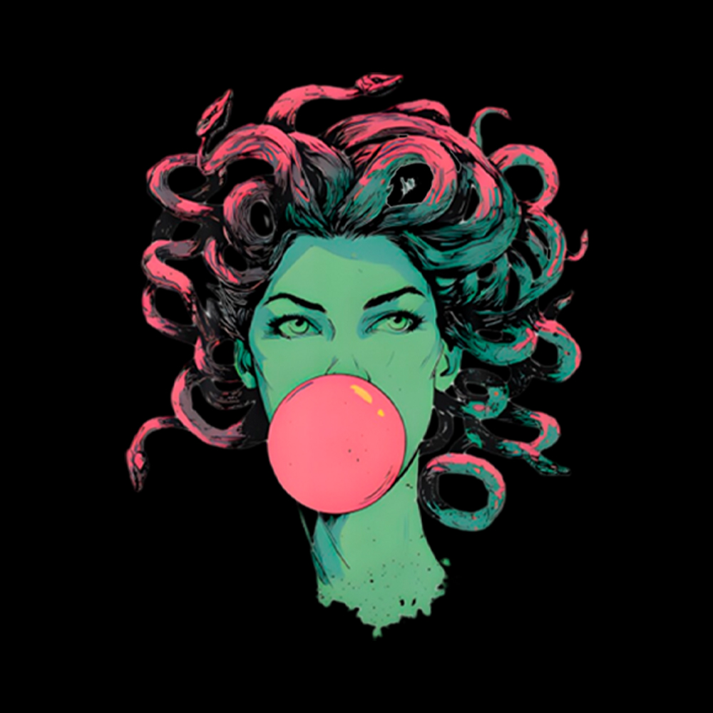Medusa Snake Hair Goddess Bubblegum Mythological Washed T-Shirt