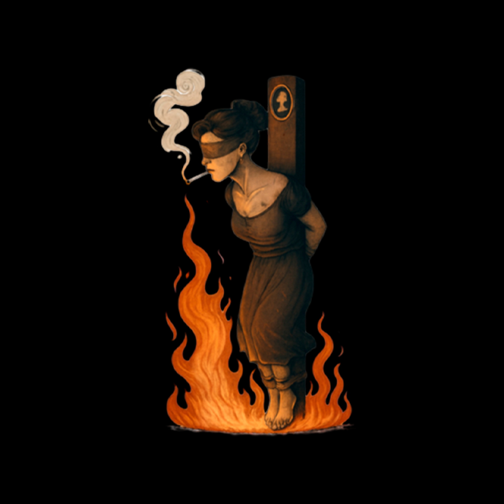 Witch Lighting Cigarette While Burning at the Stake Washed T-Shirt