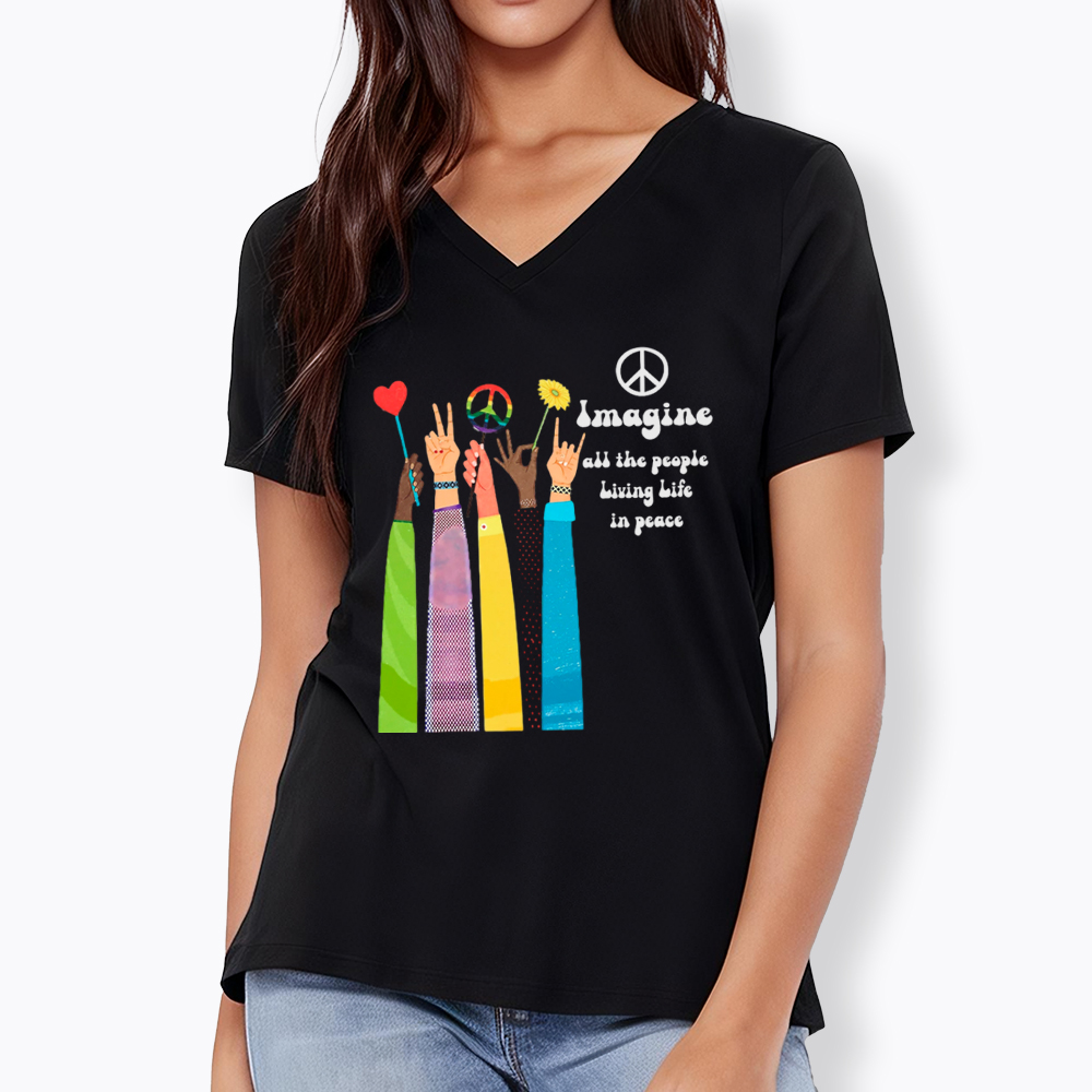 Imagine All The People Living Life In Peace V-Neck Classic T-Shirt