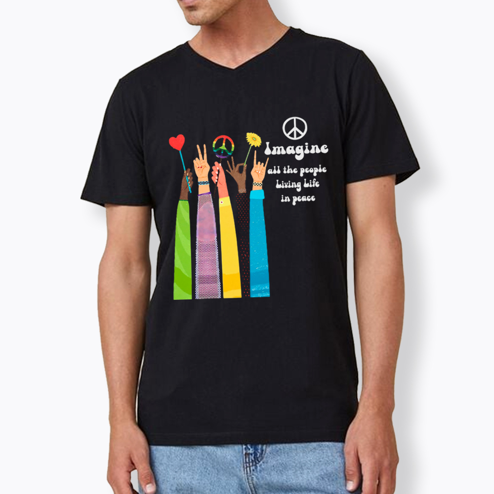 Imagine All The People Living Life In Peace V-Neck Classic T-Shirt
