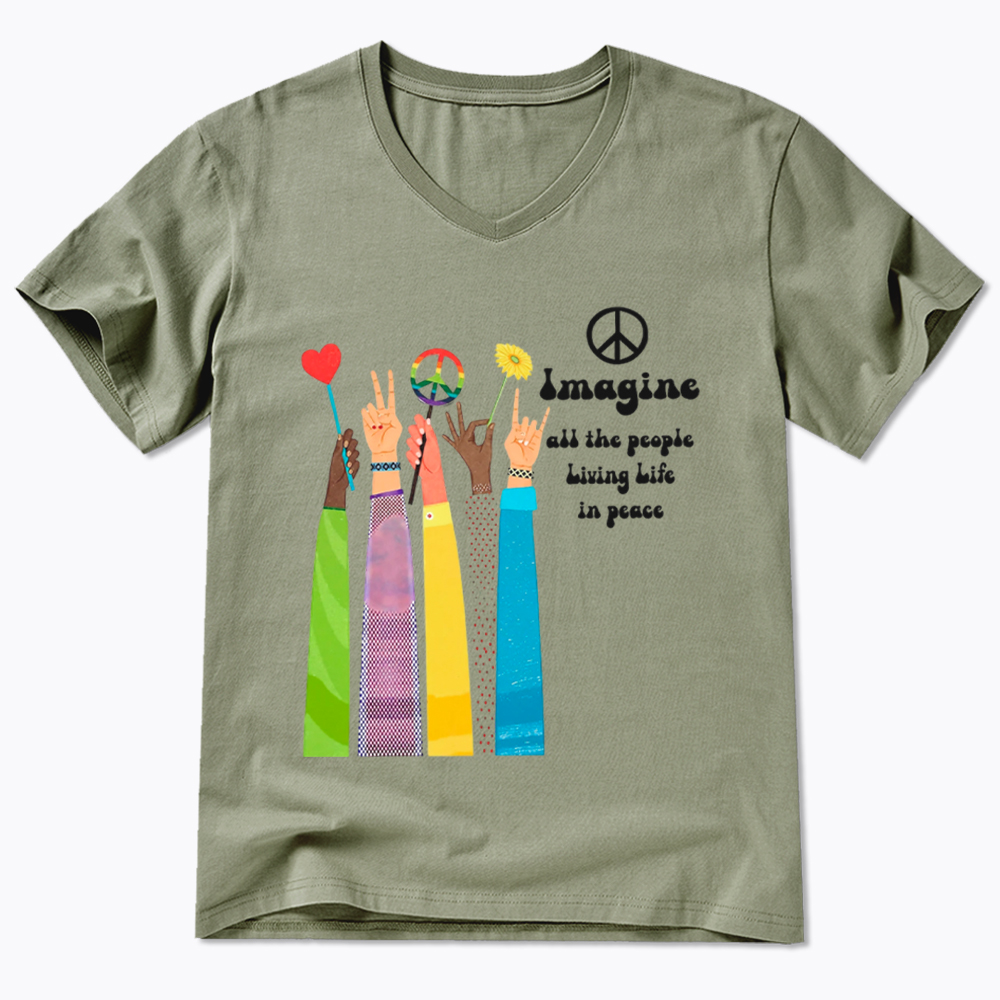 Imagine All The People Living Life In Peace V-Neck Classic T-Shirt