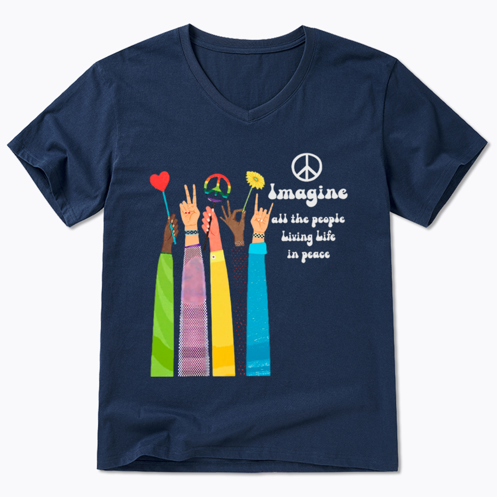 Imagine All The People Living Life In Peace V-Neck Classic T-Shirt
