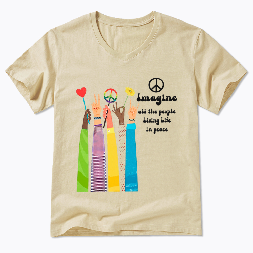 Imagine All The People Living Life In Peace V-Neck Classic T-Shirt