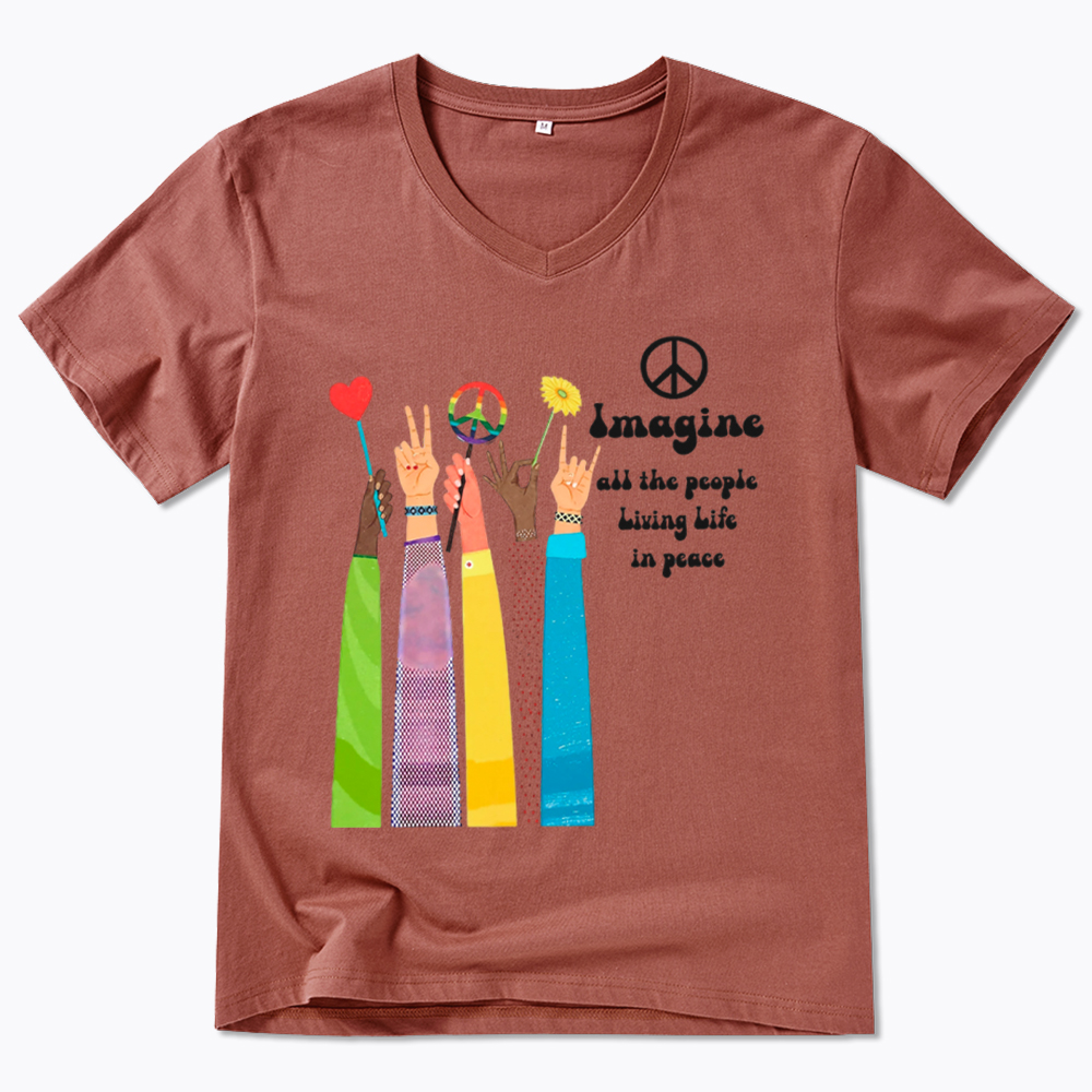 Imagine All The People Living Life In Peace V-Neck Classic T-Shirt