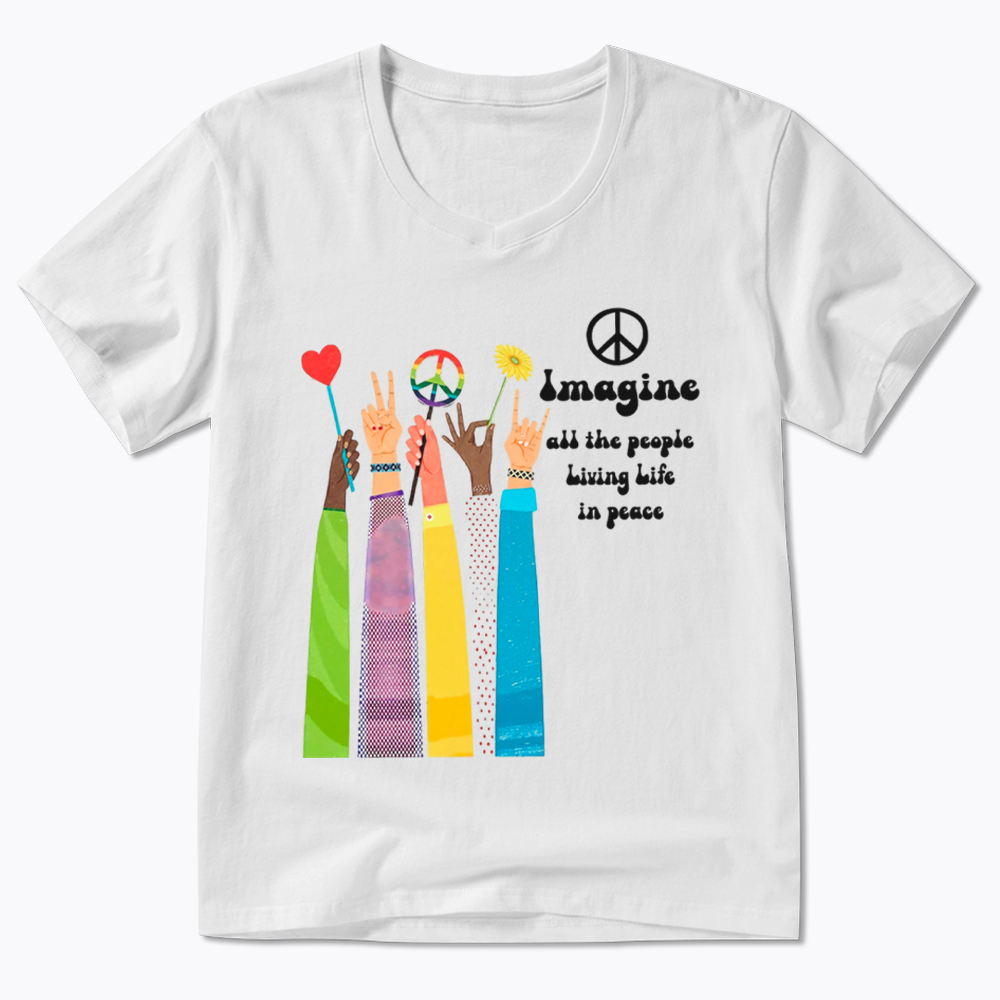 Imagine All The People Living Life In Peace V-Neck Classic T-Shirt