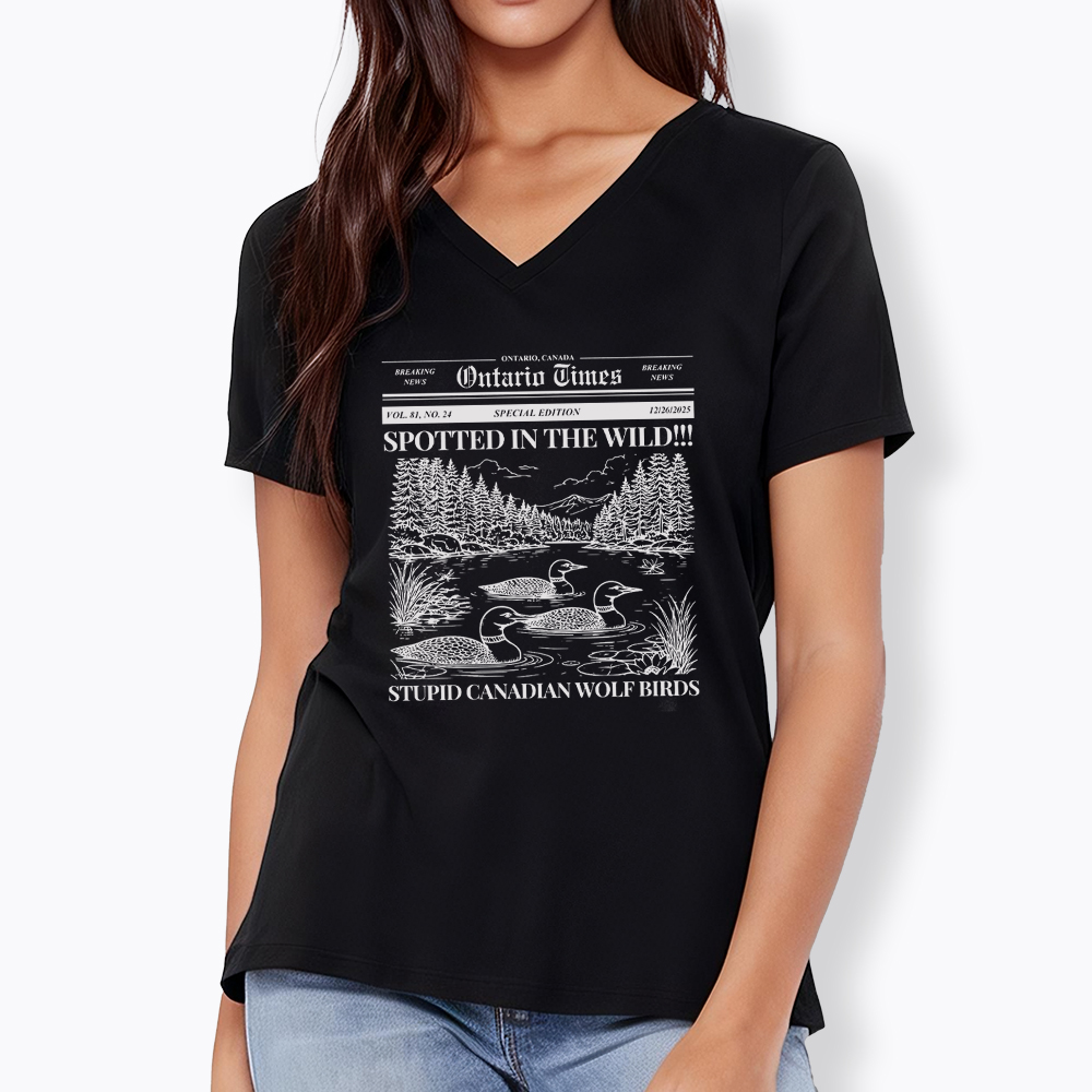 Stupid Canadian Wolf Bird V-Neck Classic T-Shirt