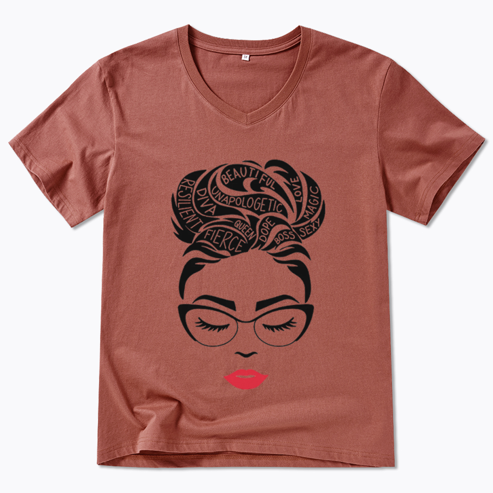 Black Queen Afro Woman Empowerment V-Neck Classic T-Shirt