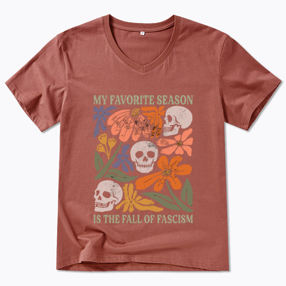 My Favorite Season Floral Skull V-Neck Classic T-Shirt