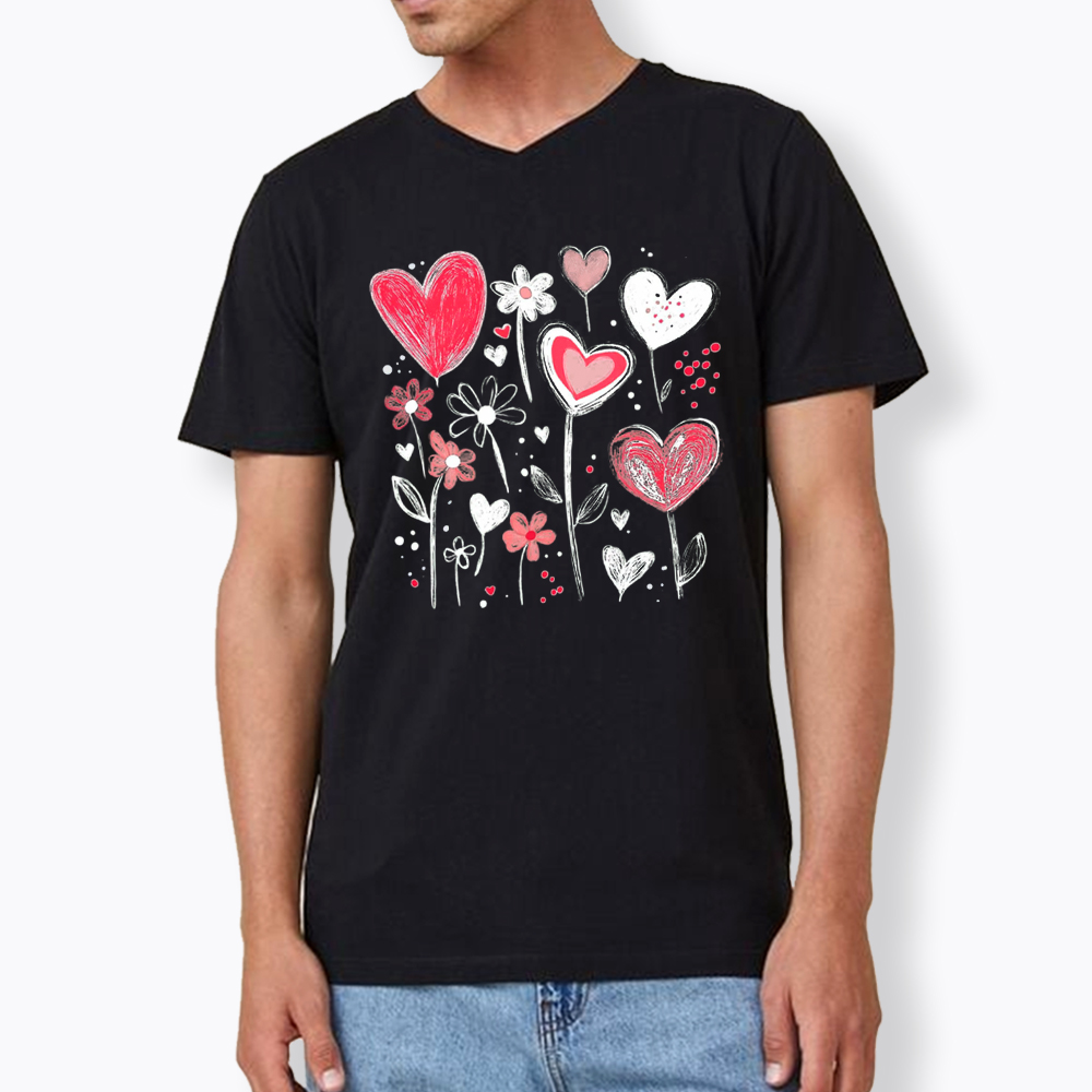 Colorful Heart Flower V-Neck Classic T-Shirt