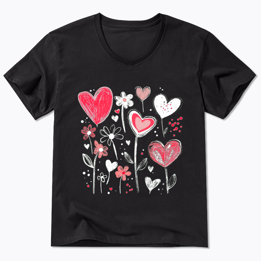 Colorful Heart Flower V-Neck Classic T-Shirt