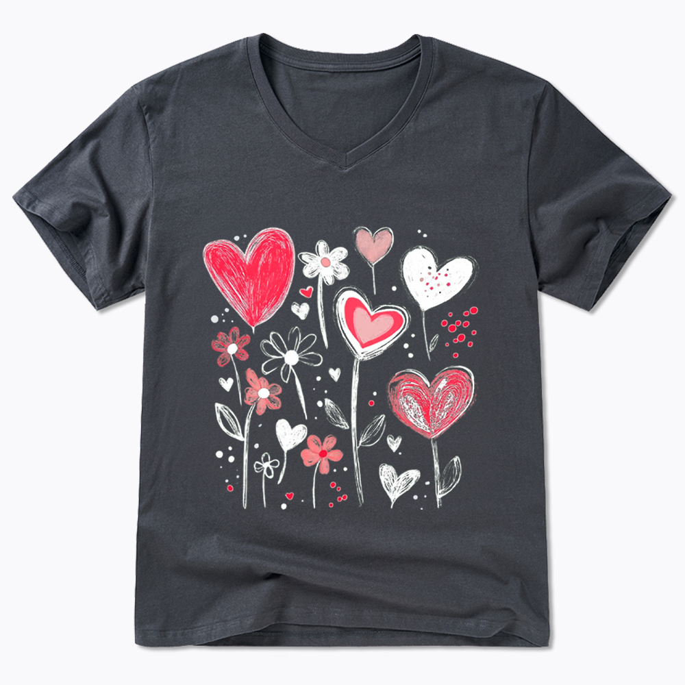 Colorful Heart Flower V-Neck Classic T-Shirt