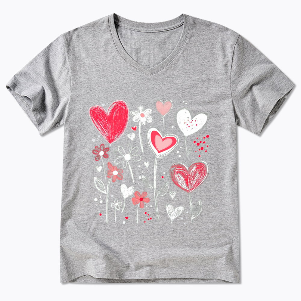 Colorful Heart Flower V-Neck Classic T-Shirt