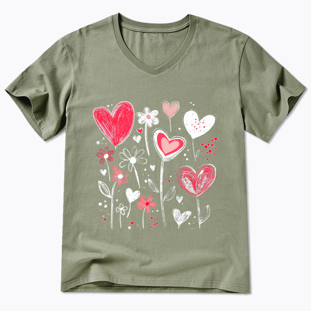 Colorful Heart Flower V-Neck Classic T-Shirt