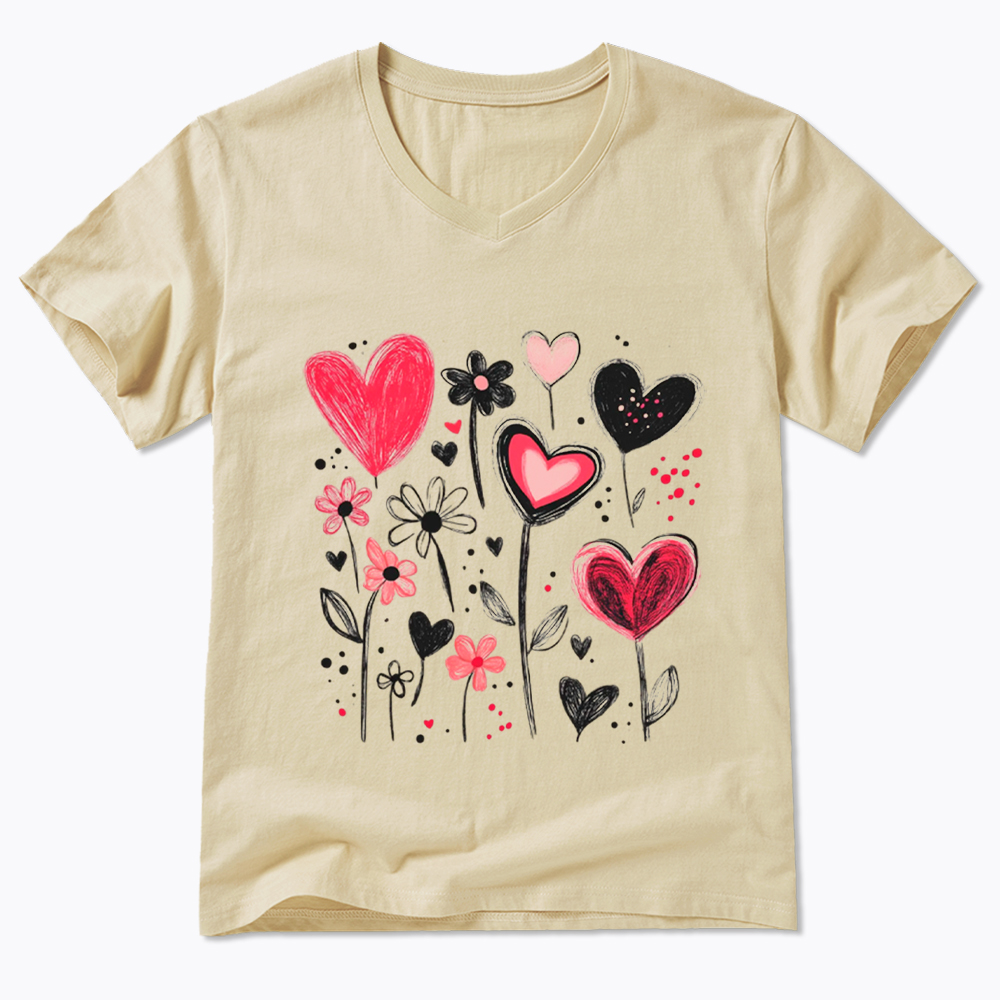 Colorful Heart Flower V-Neck Classic T-Shirt