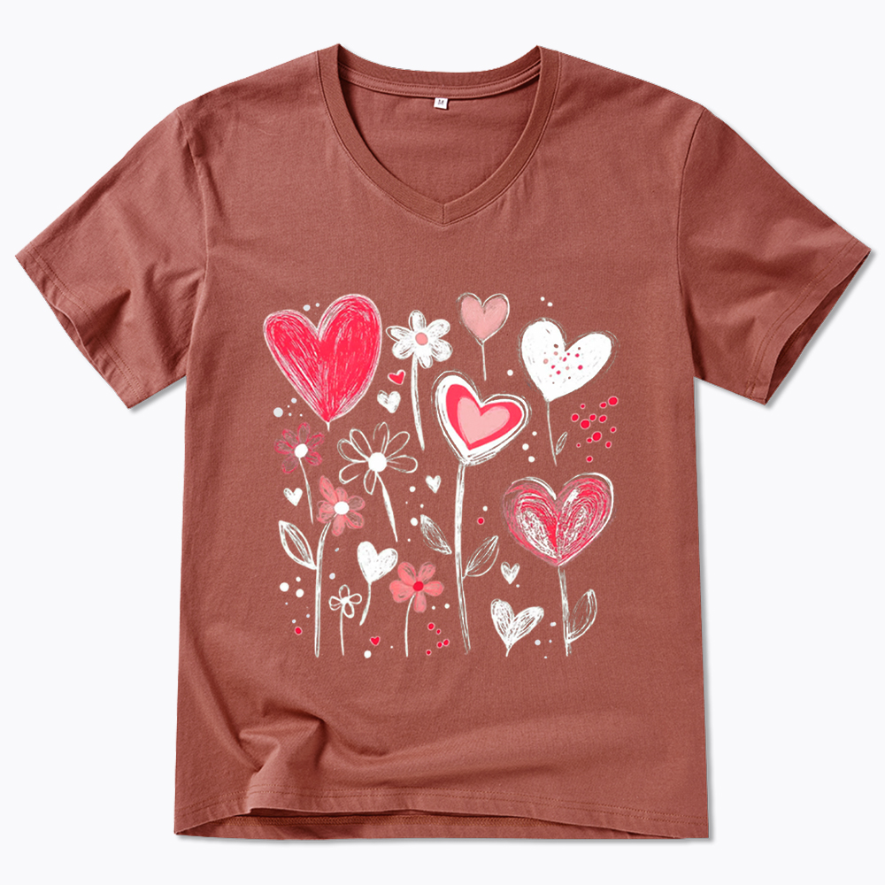 Colorful Heart Flower V-Neck Classic T-Shirt
