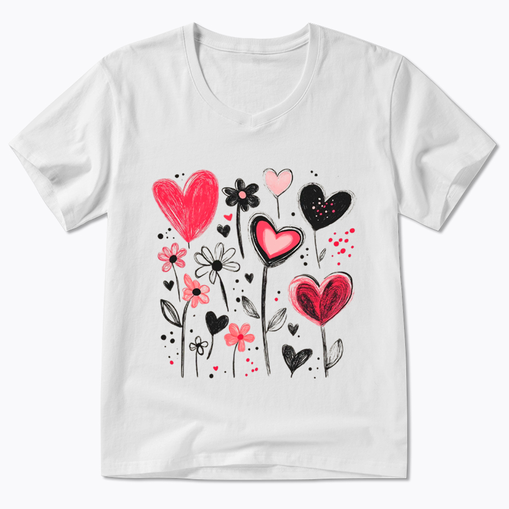Colorful Heart Flower V-Neck Classic T-Shirt