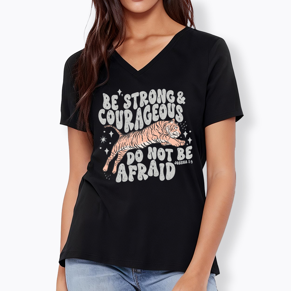 Be Strong and Courageous Tiger V-Neck Classic T-Shirt