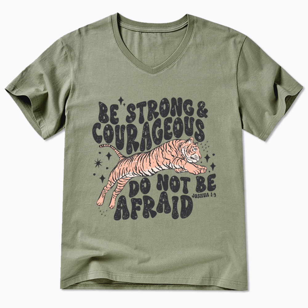 Be Strong and Courageous Tiger V-Neck Classic T-Shirt