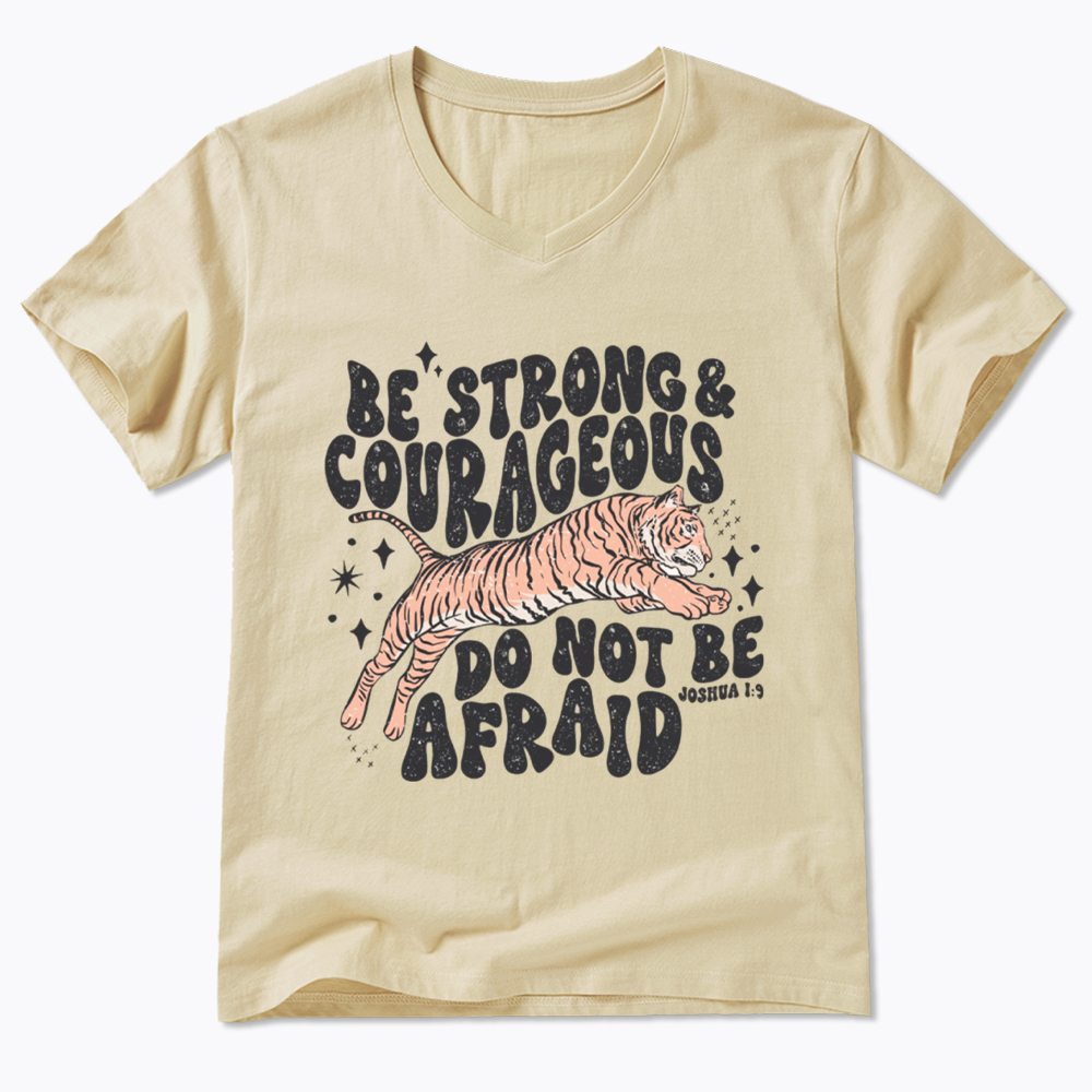 Be Strong and Courageous Tiger V-Neck Classic T-Shirt