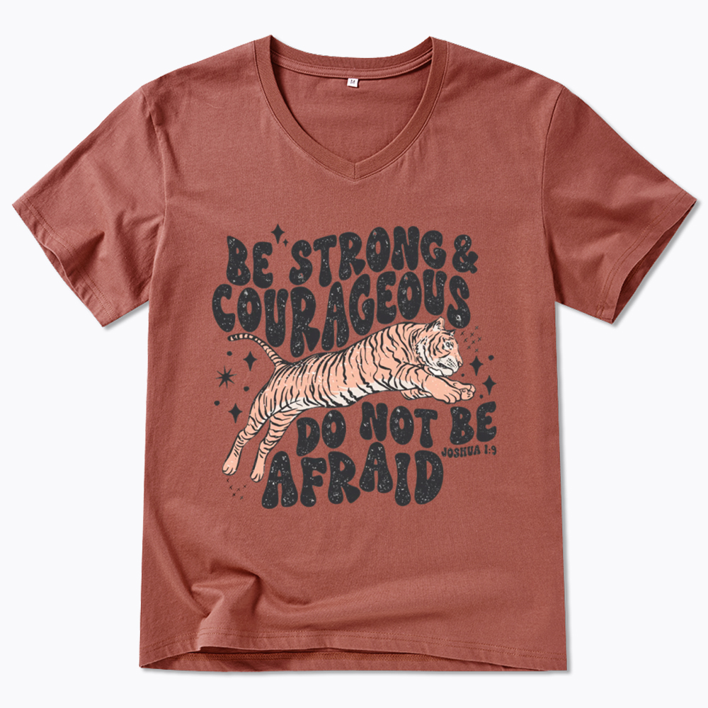 Be Strong and Courageous Tiger V-Neck Classic T-Shirt