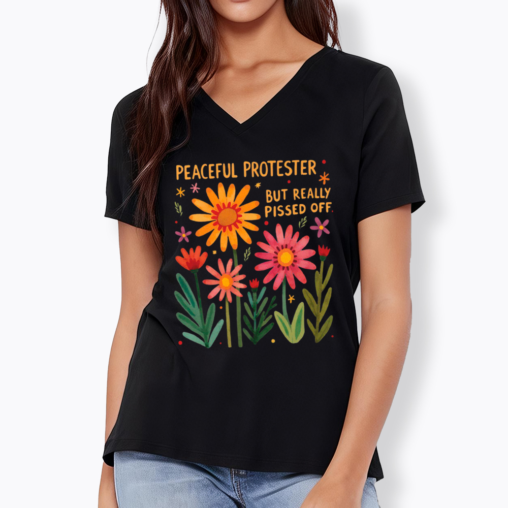 Peaceful Protester But Really Pissed Off V-Neck Classic T-Shirt