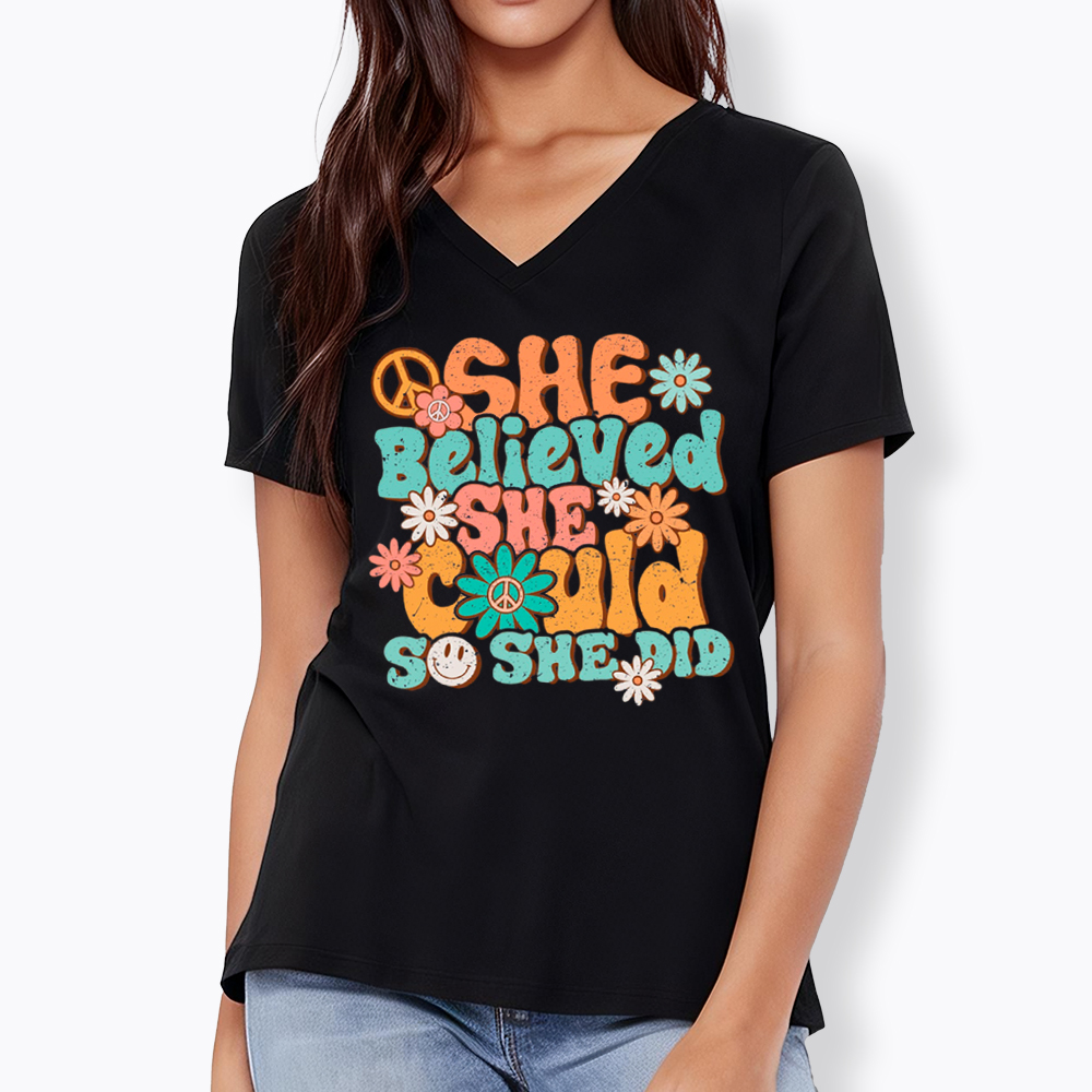 She Believed She Could So She Did V-Neck Classic T-Shirt