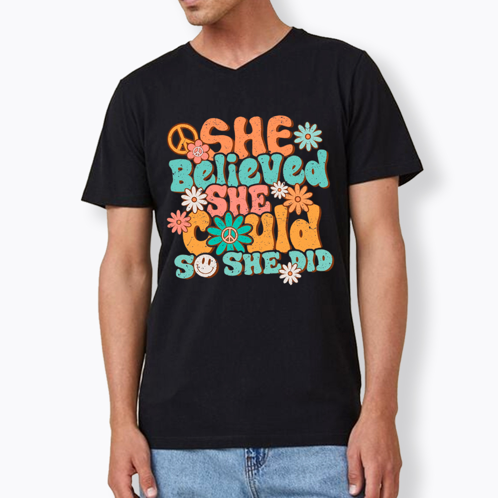 She Believed She Could So She Did V-Neck Classic T-Shirt