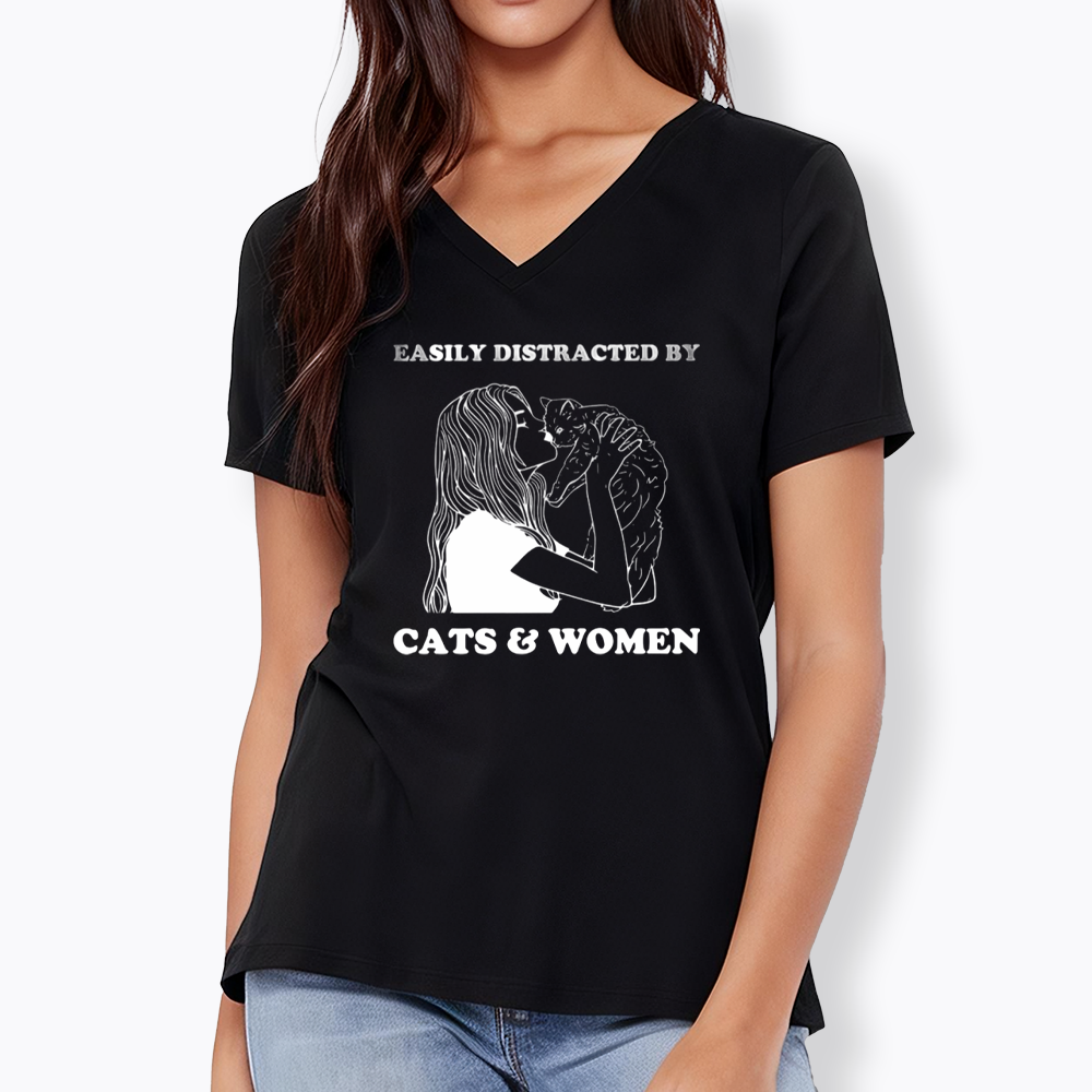 Easily Distracted By Cats V-Neck Classic T-Shirt
