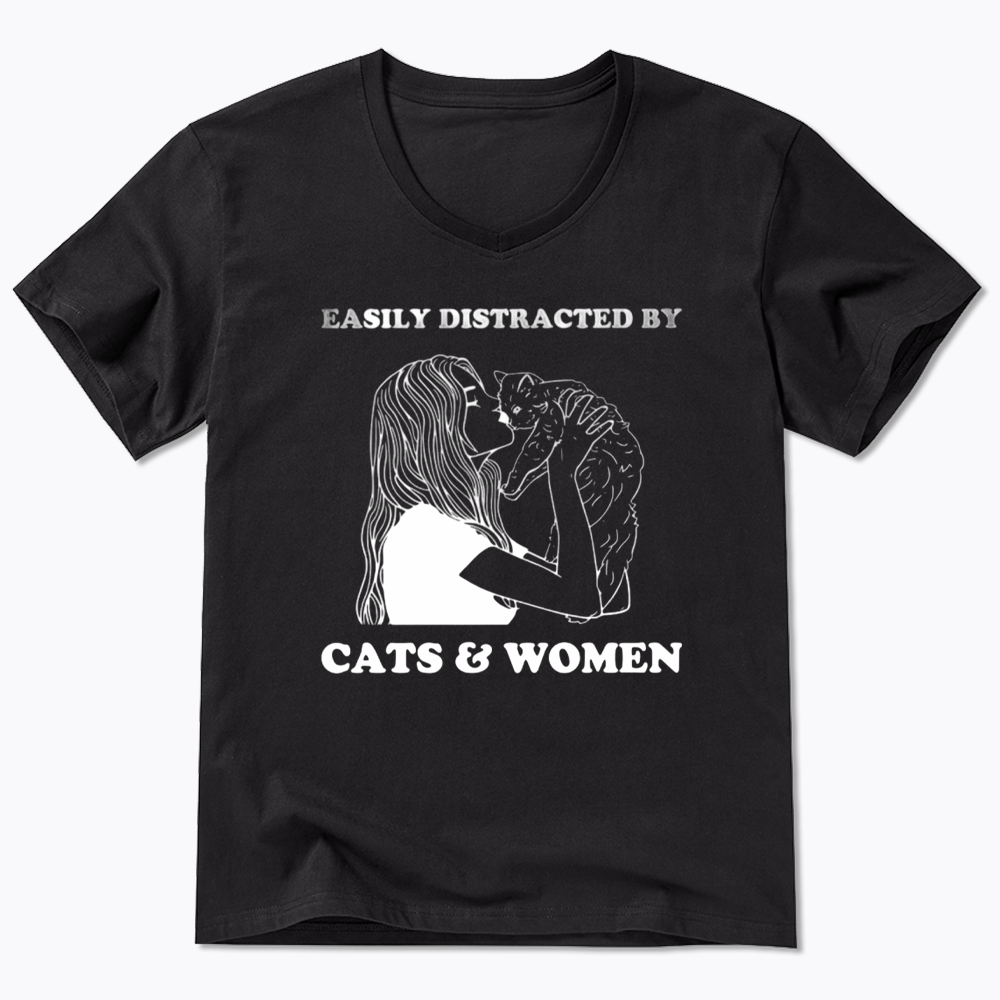 Easily Distracted By Cats V-Neck Classic T-Shirt