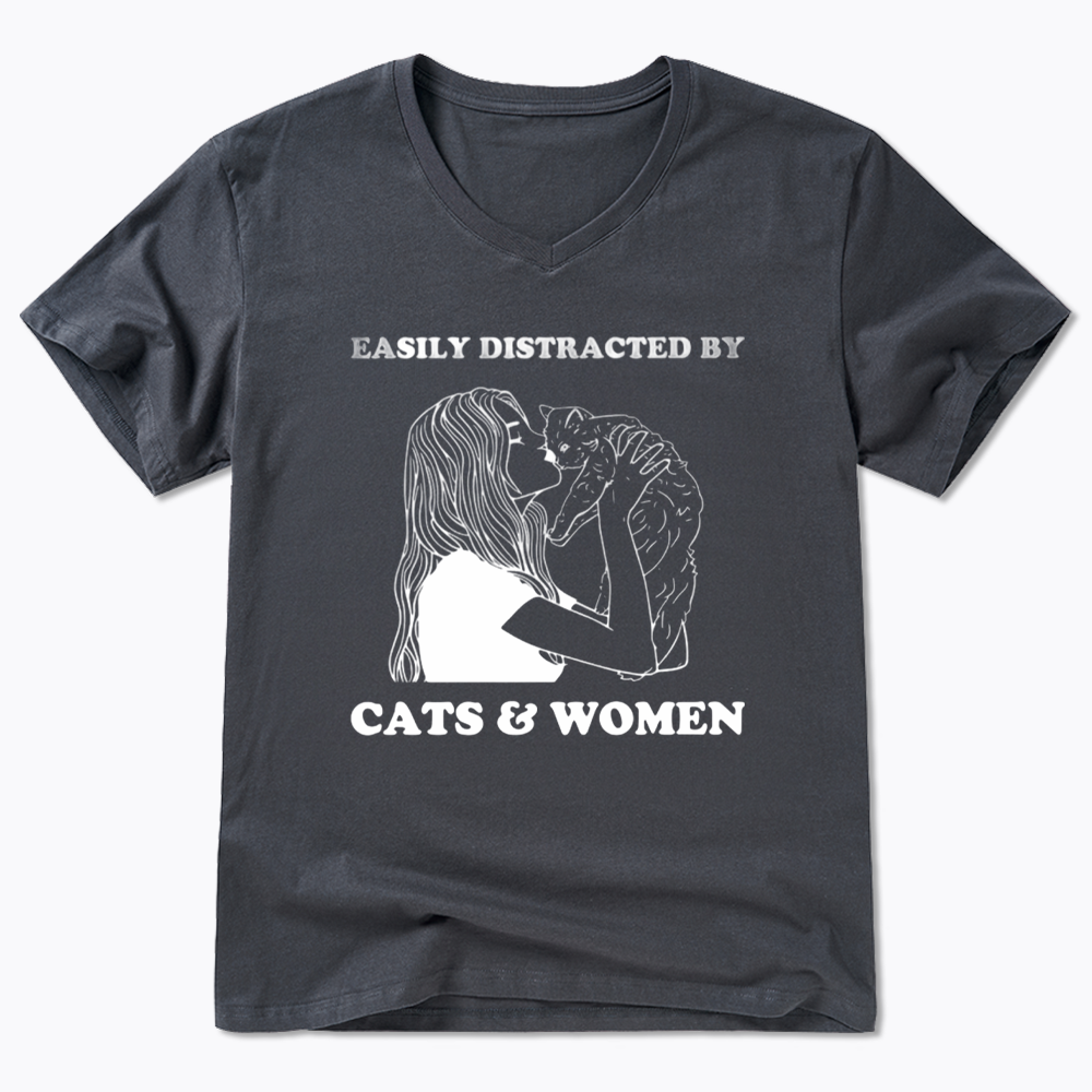 Easily Distracted By Cats V-Neck Classic T-Shirt