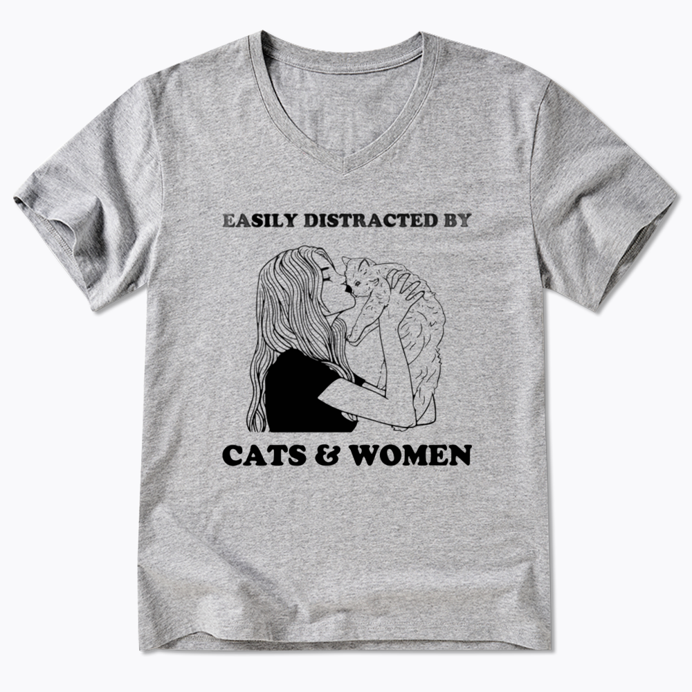 Easily Distracted By Cats V-Neck Classic T-Shirt