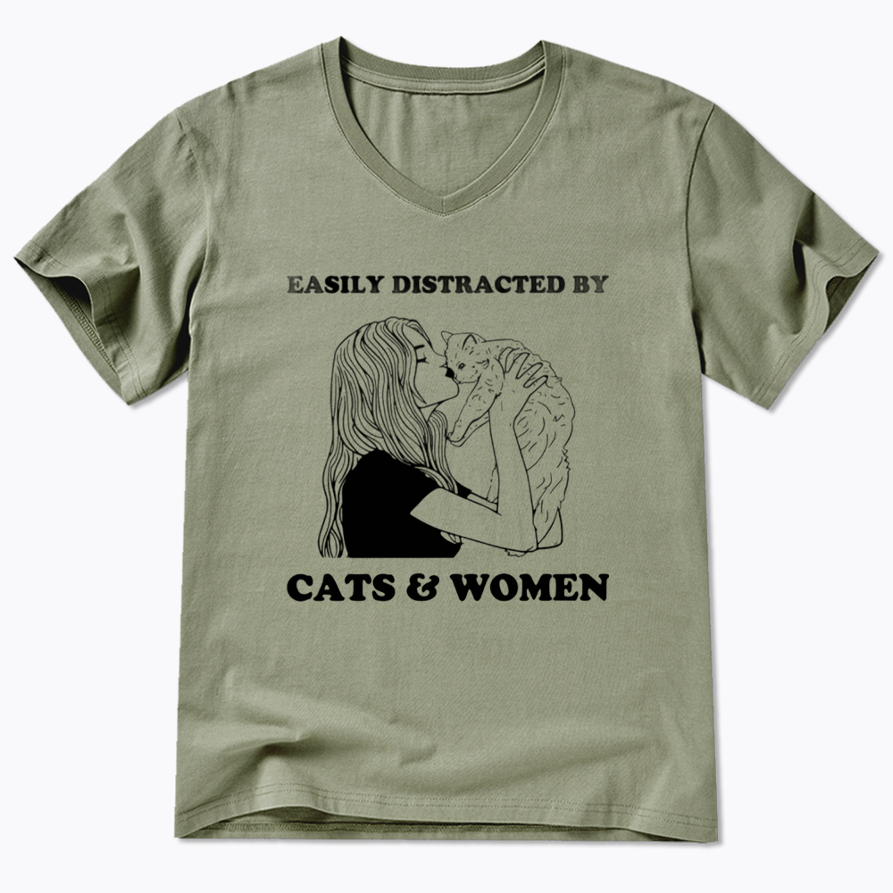Easily Distracted By Cats V-Neck Classic T-Shirt