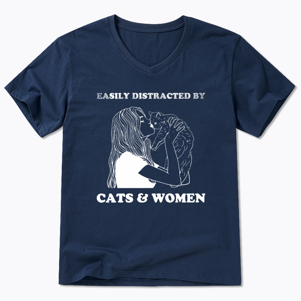 Easily Distracted By Cats V-Neck Classic T-Shirt