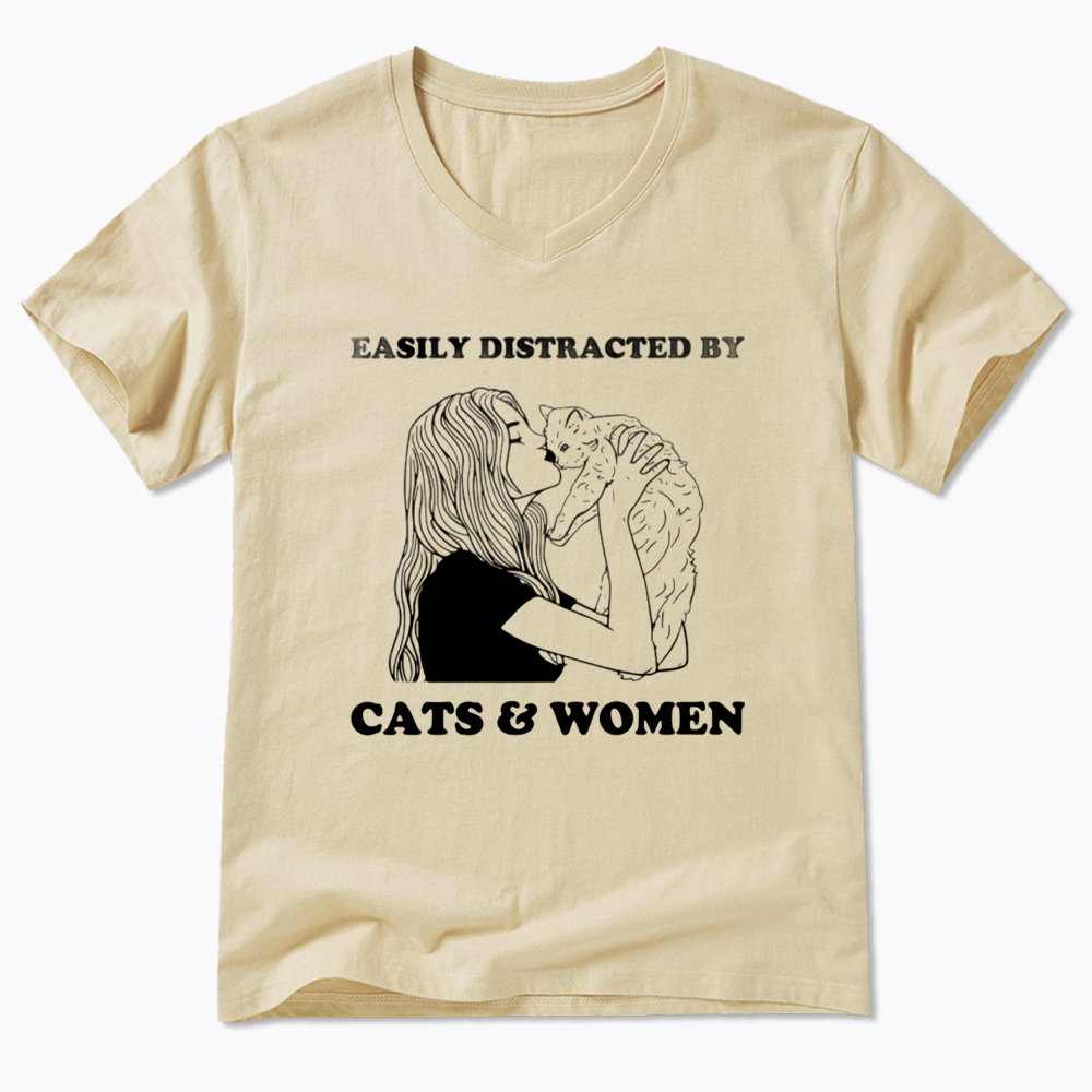 Easily Distracted By Cats V-Neck Classic T-Shirt