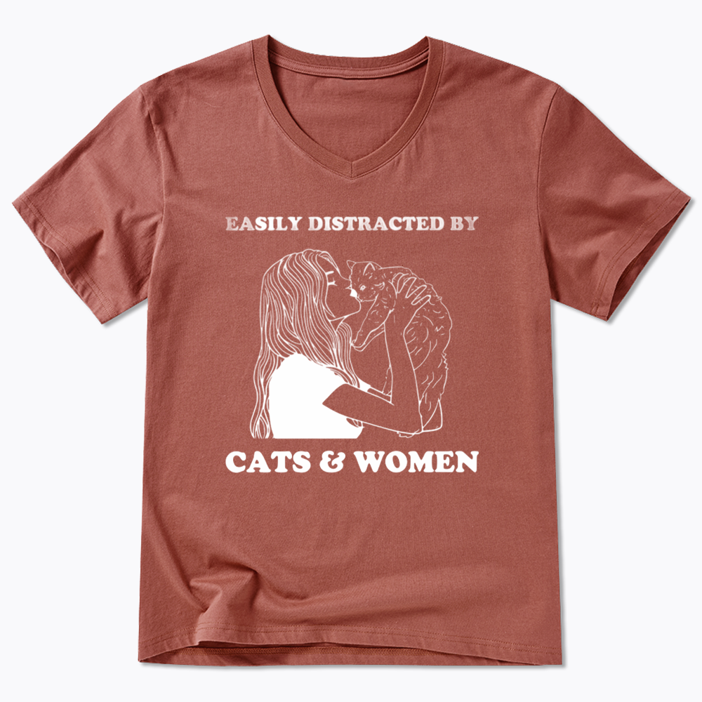 Easily Distracted By Cats V-Neck Classic T-Shirt