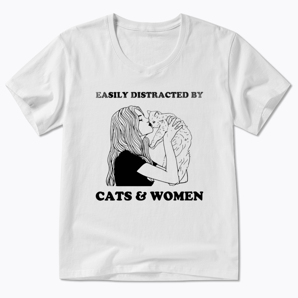 Easily Distracted By Cats V-Neck Classic T-Shirt