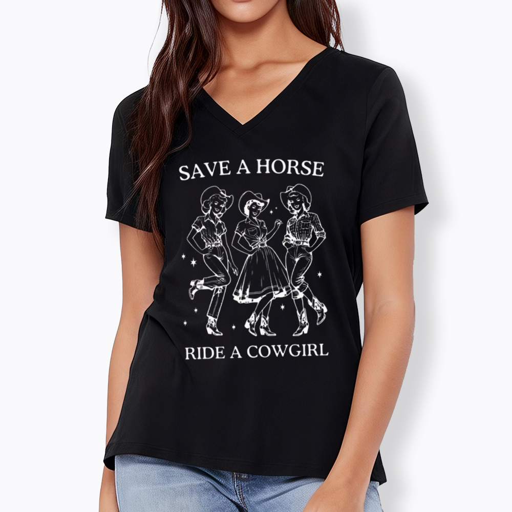 Save A Horse Ride A Cowgirl V-Neck Classic T-Shirt