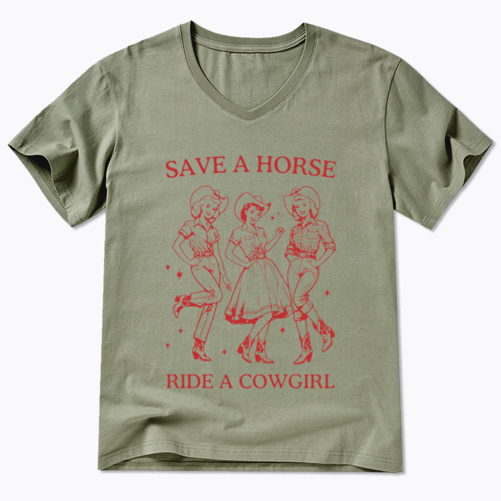Save A Horse Ride A Cowgirl V-Neck Classic T-Shirt