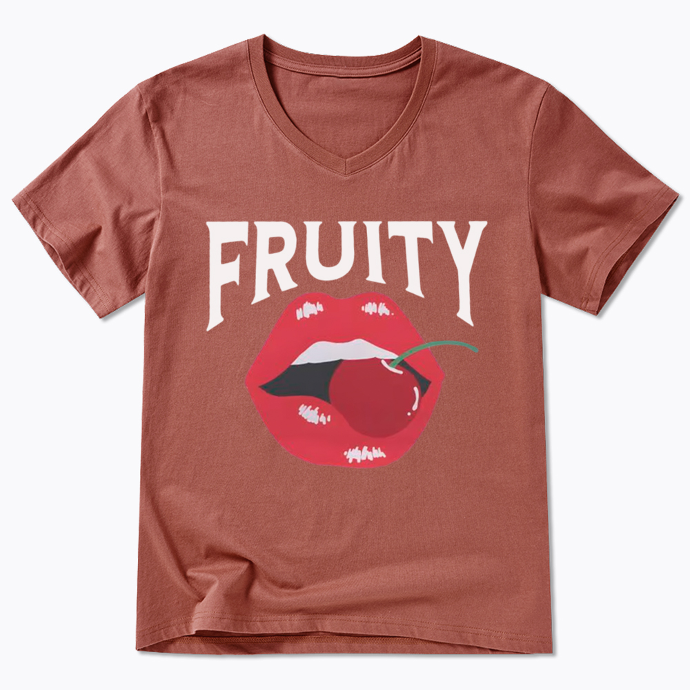 Fruity Lips Red Cherry V-Neck Classic T-Shirt