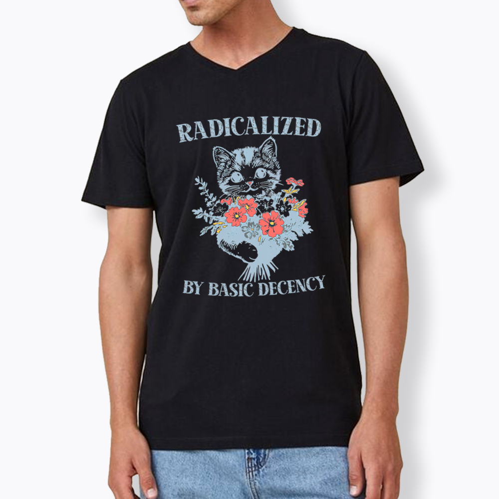 Radicalized By Basic Decency Cat Floral Feminist V-Neck Classic T-Shirt